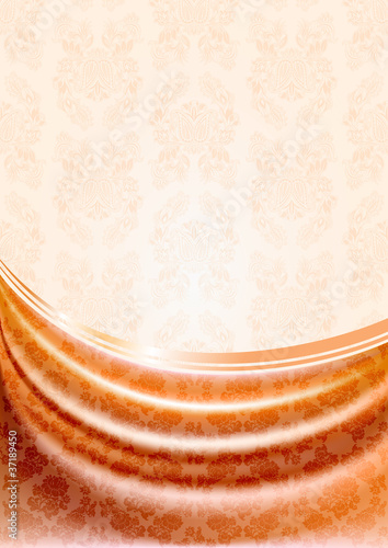 Peachy curtain, silk tissue on beige background. Eps10
