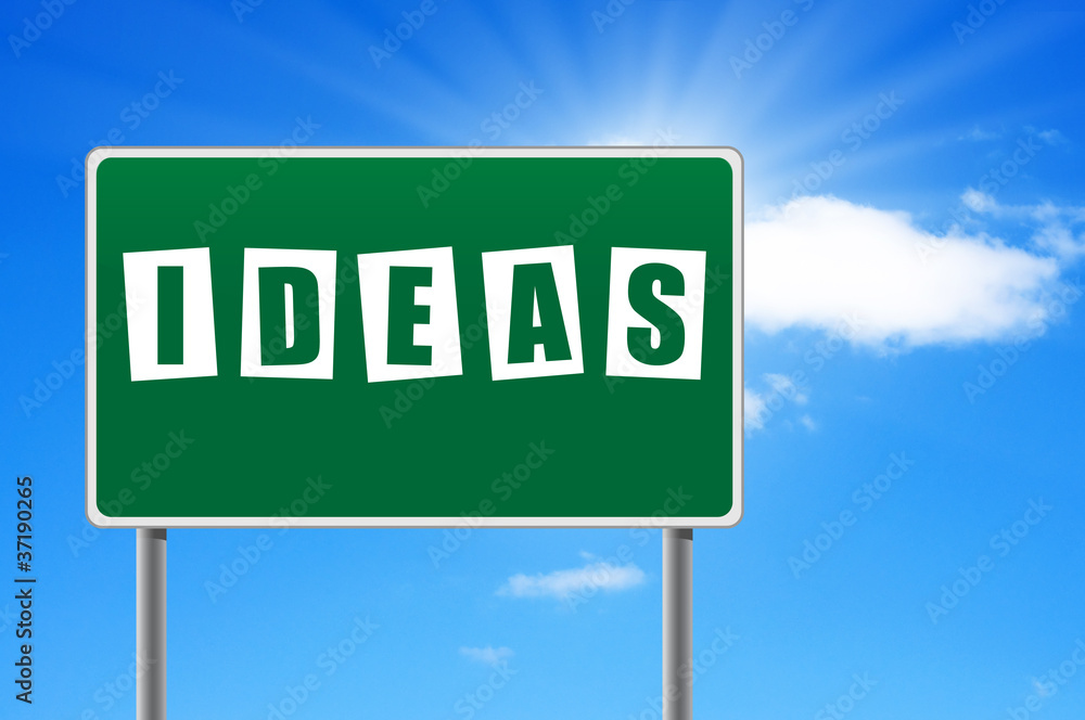 Road sign with word IDEAS on sky background. Road sign with word IDEAS on sky background.