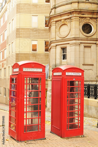 Red telephone booths in London