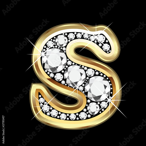 S gold with diamonds bling vector