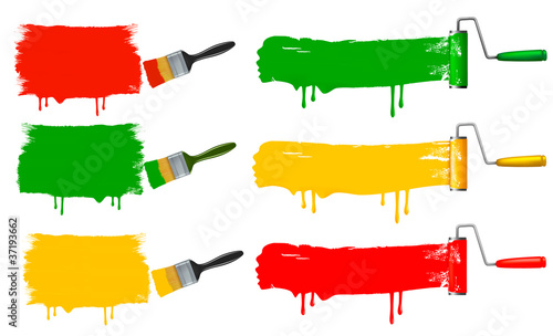 Paint brush and paint roller and paint banners.