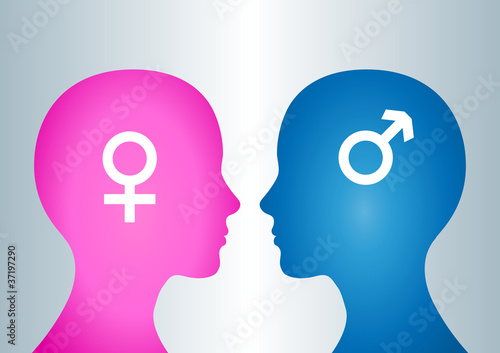 Two heads. "Opposition" and "gender" concept.