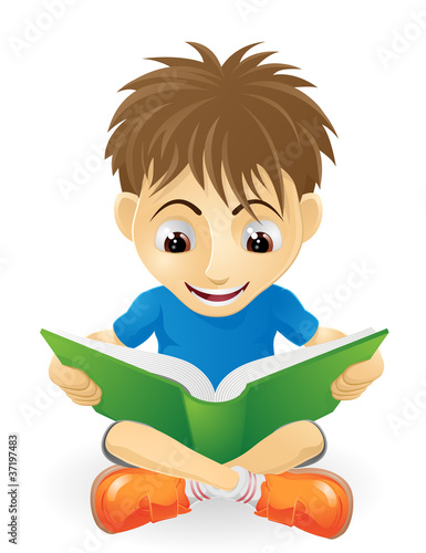 Happy young boy reading