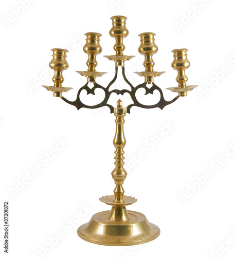 Beautiful candlestick with five arms in golden and bronze colors
