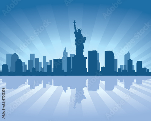 NewYork skyline with reflection in water