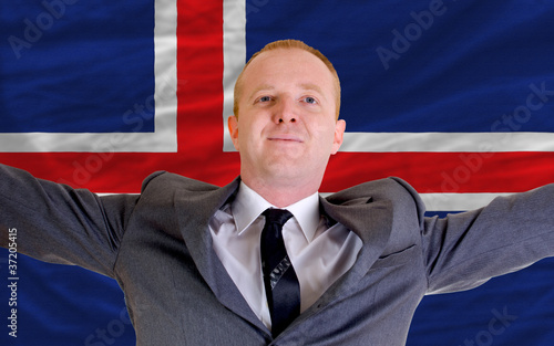 happy businessman because of profitable investment in iceland st photo