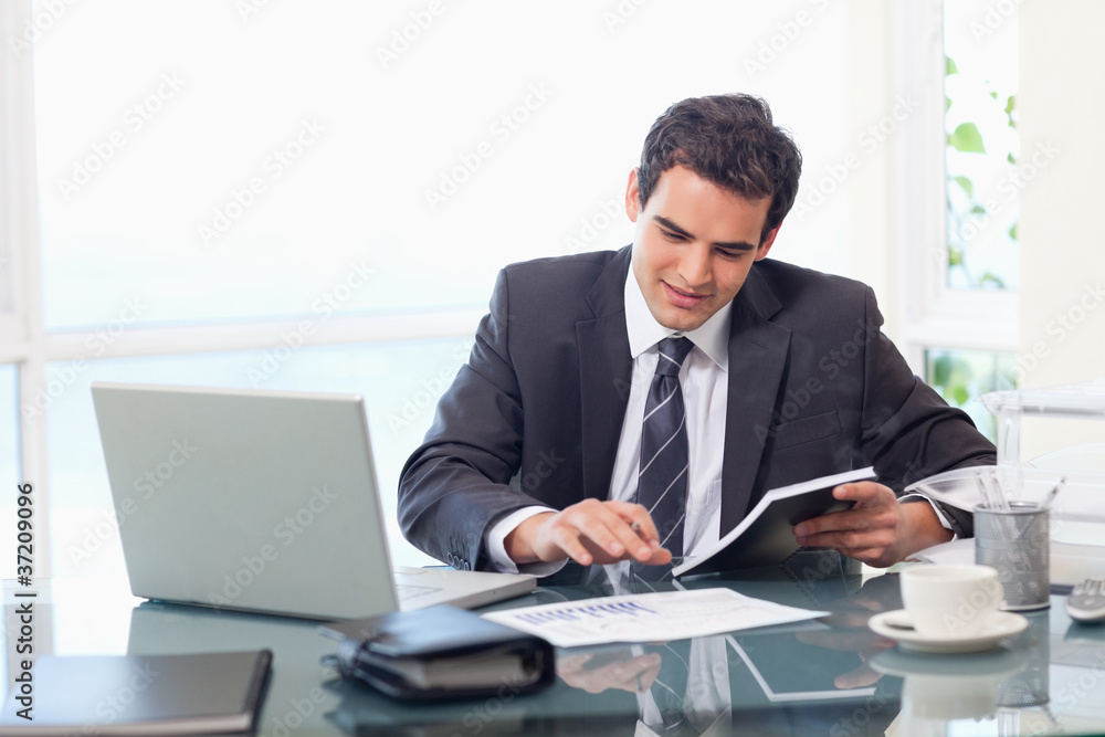 Smiling businessman working Smiling businessman working