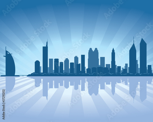 Dubai skyline with reflection in water