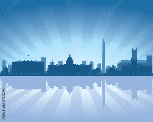 Washington skyline with reflection in water