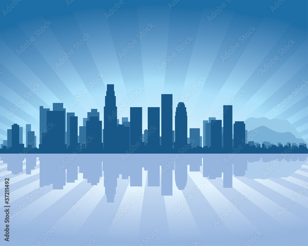 Naklejka premium Los Angeles skyline with reflection in water