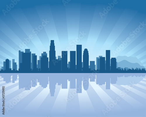 Los Angeles skyline with reflection in water