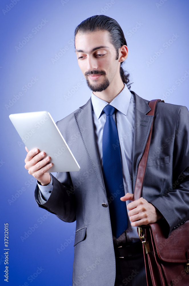 Construction worker working on tablet