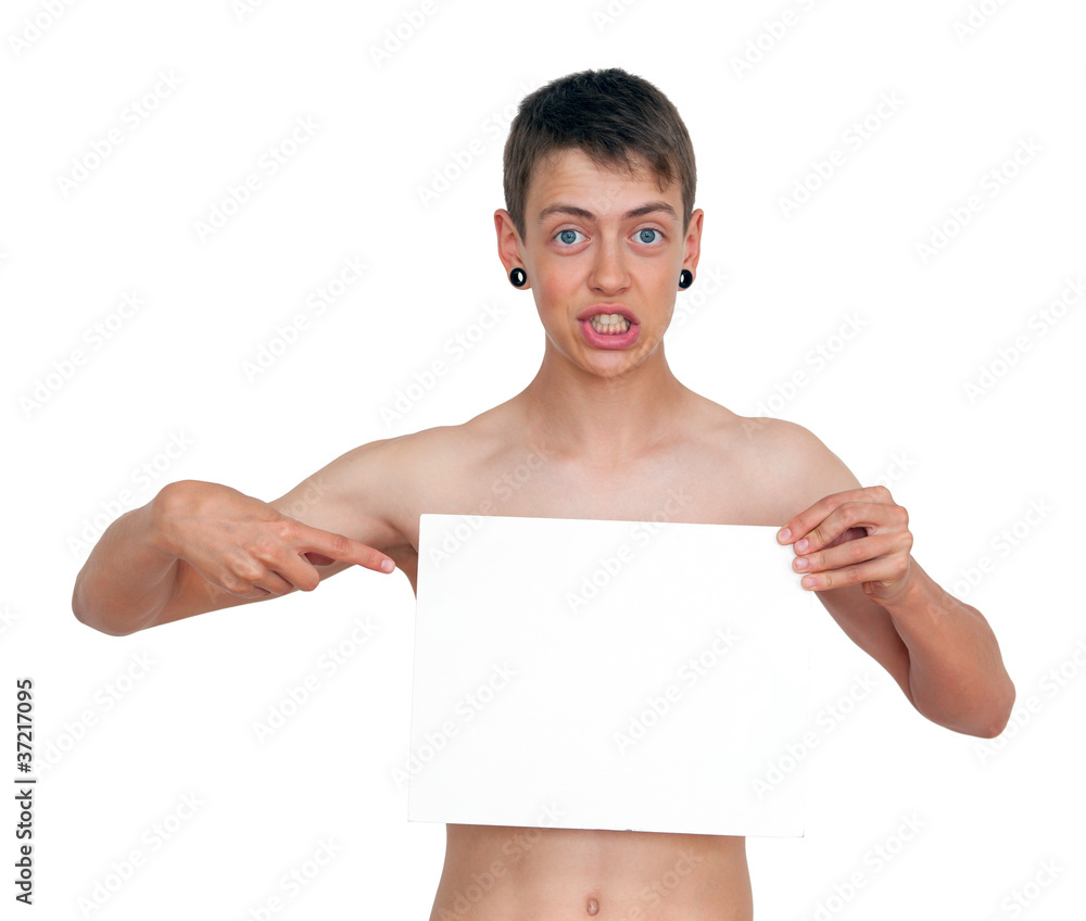 Guy with white board. Isolated on white Guy with white board. Isolated on white