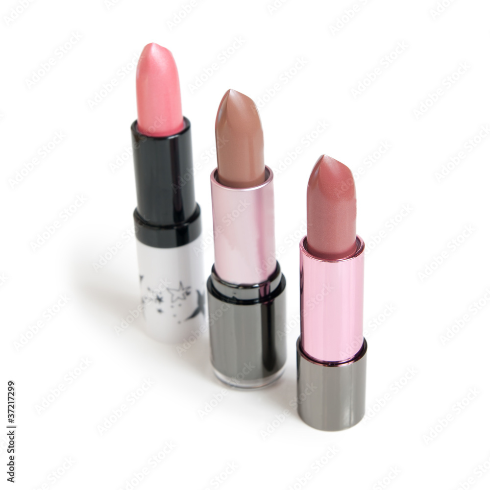 Three lipsticks with different colors isolated on white Three lipsticks with different colors isolated on white
