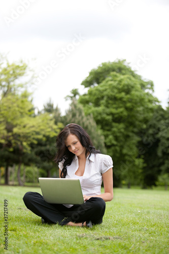 Casual Female Using Laptop