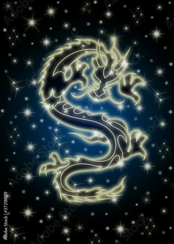 Celestial Chinese Dragon in the Night Sky
