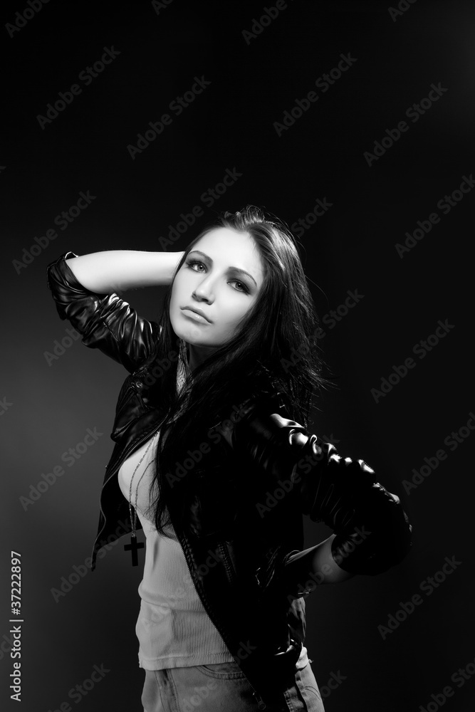 Beautiful grunge sexy woman in leather jacket Beautiful grunge sexy woman in leather jacket