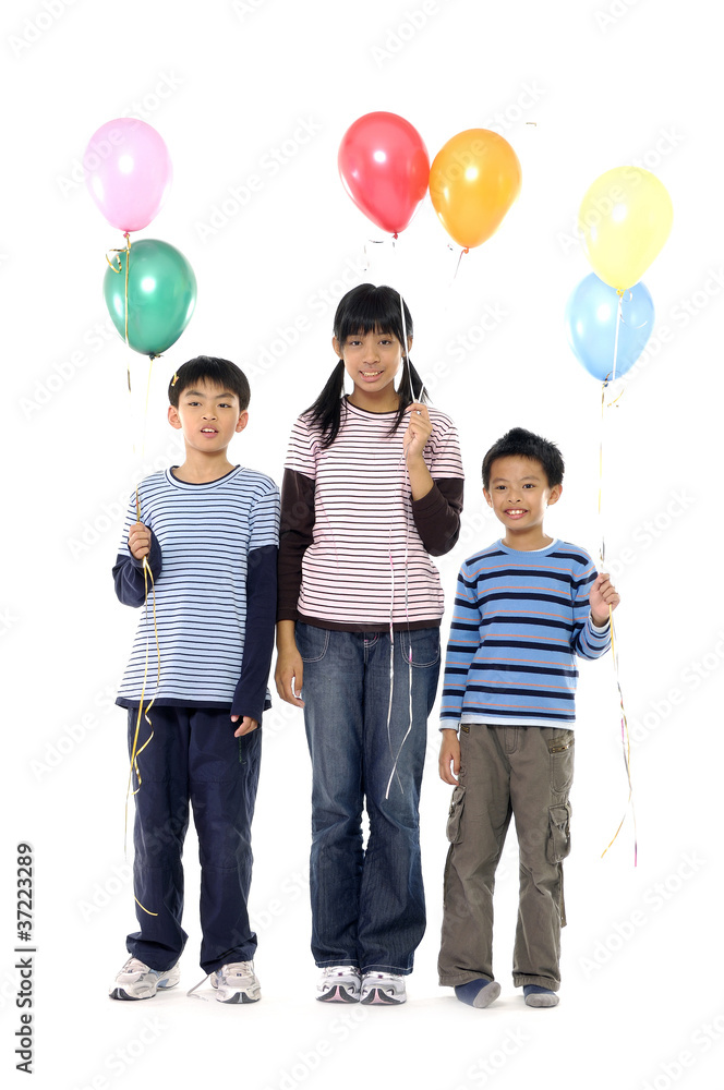 Group Of Young Children In Studio With Balloons Group Of Young Children In Studio With Balloons