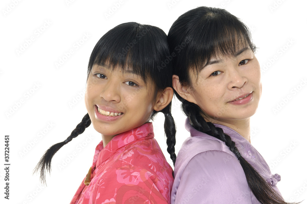 Mother and daughter wearing chinese traditional dress Mother and daughter wearing chinese traditional dress