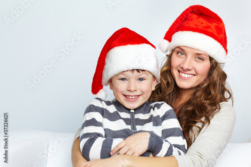 Santa woman and boy