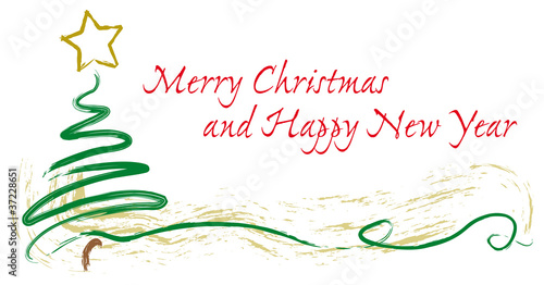 Cartolina di Natale con albero e stella a pennello