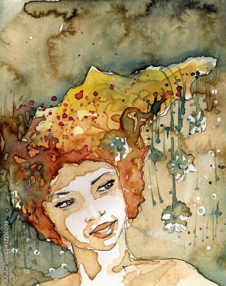 Obraz Akwarela z portretem kobiety.