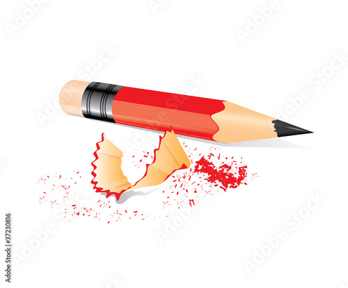 Red pencil with sharpener trash