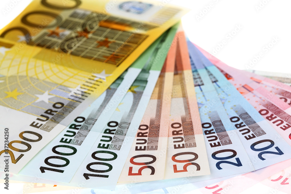 Euro banknotes, fan made of euro paper currency Euro banknotes, fan made of euro paper currency
