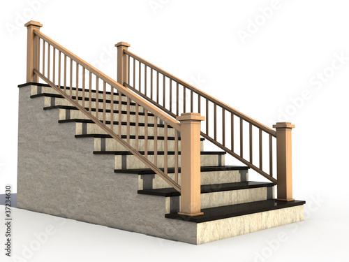Marble staircase with wooden handrail №2