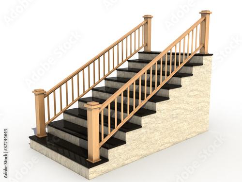 Marble staircase with wooden handrail №1