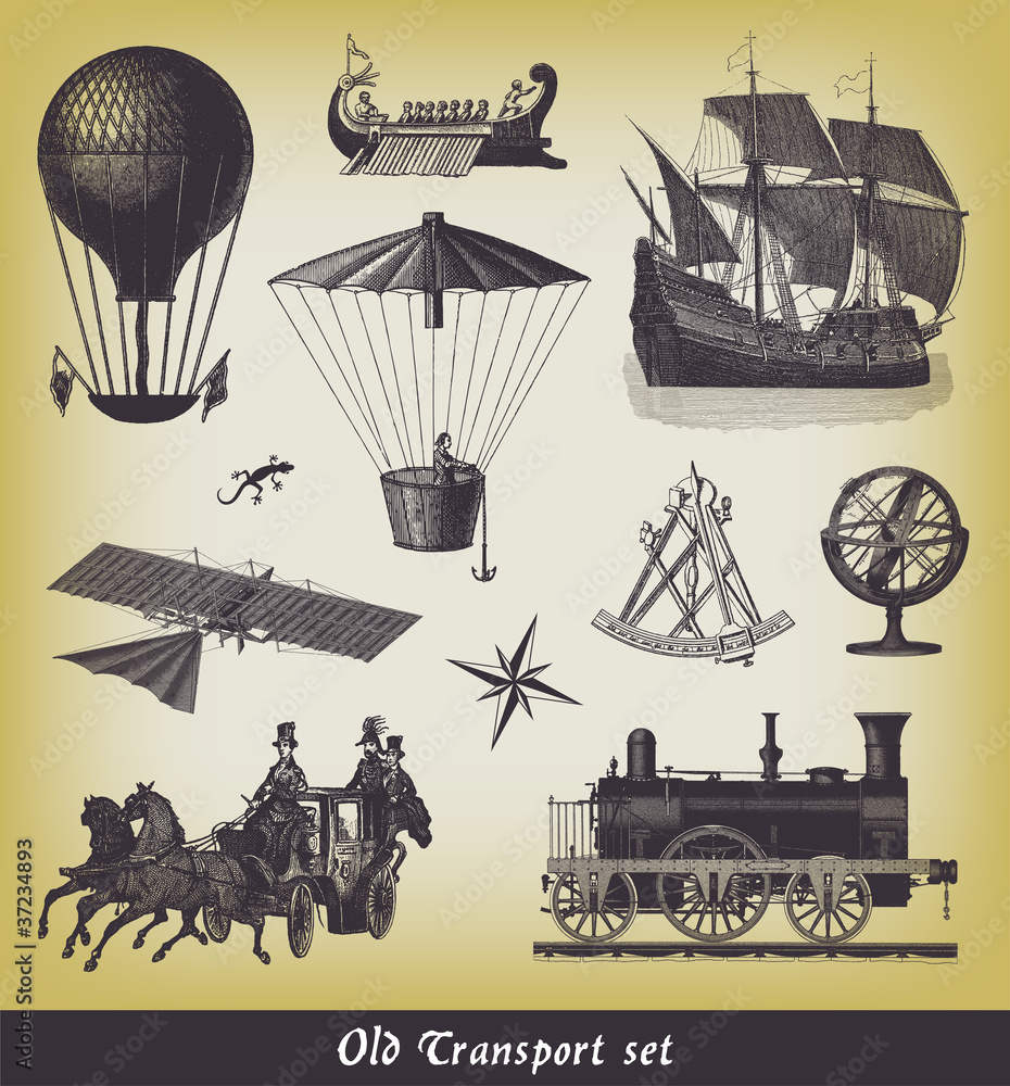 Fototapeta premium Engraving vintage Transport set.