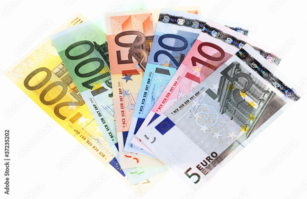 Euro banknotes, fan made of euro paper currency Euro banknotes, fan made of euro paper currency
