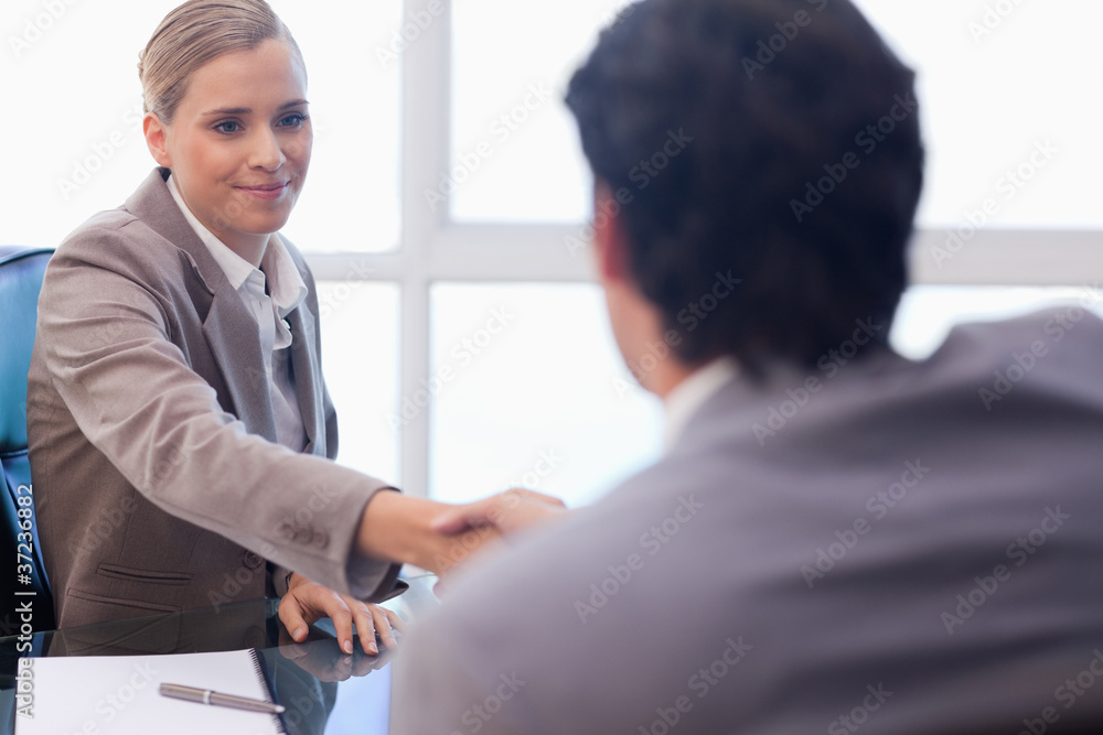Businesswoman receiving a customer Businesswoman receiving a customer
