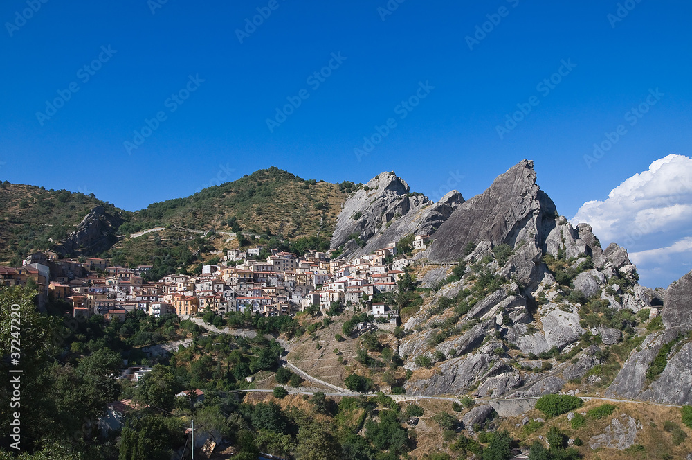 Panoramic view of Castelmezzano. Basilicata. Italy.
