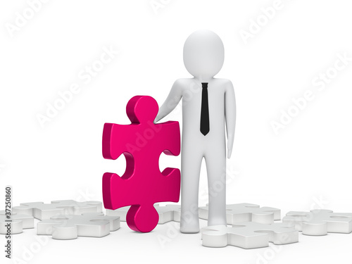 business man hold a puzzle ...