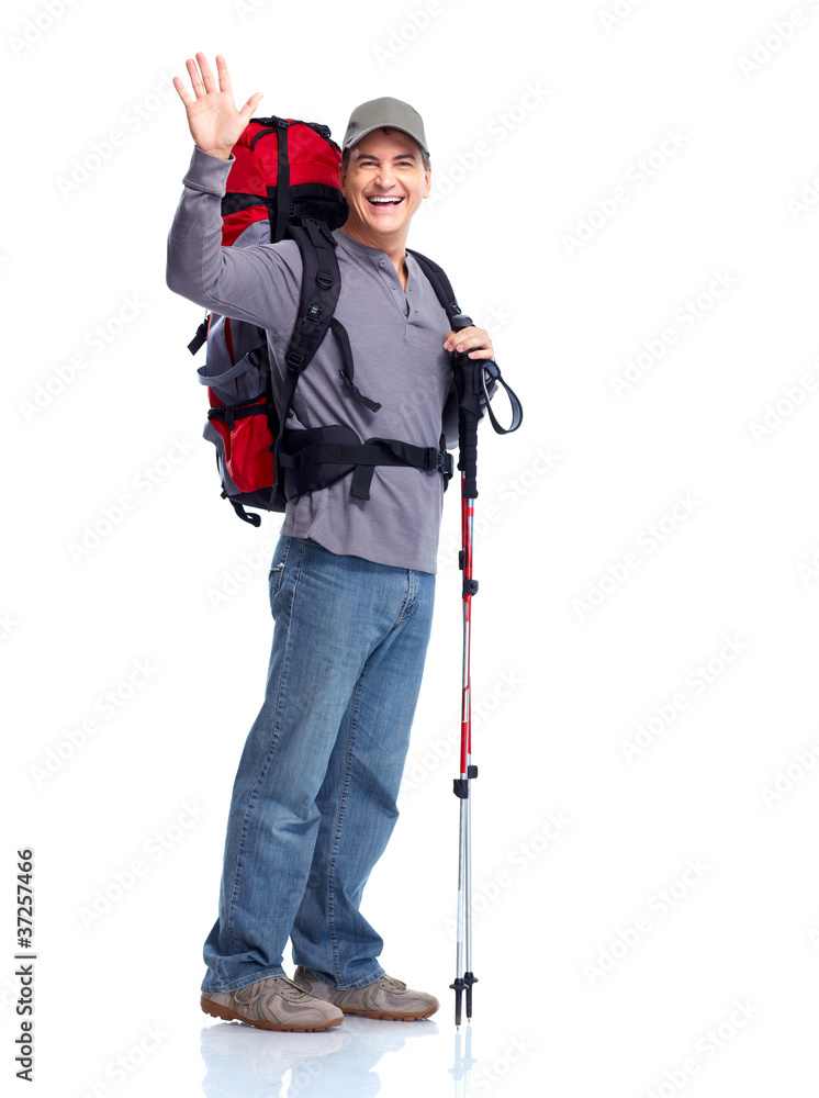 Hiker man tourist. Hiking. Hiker man tourist. Hiking.