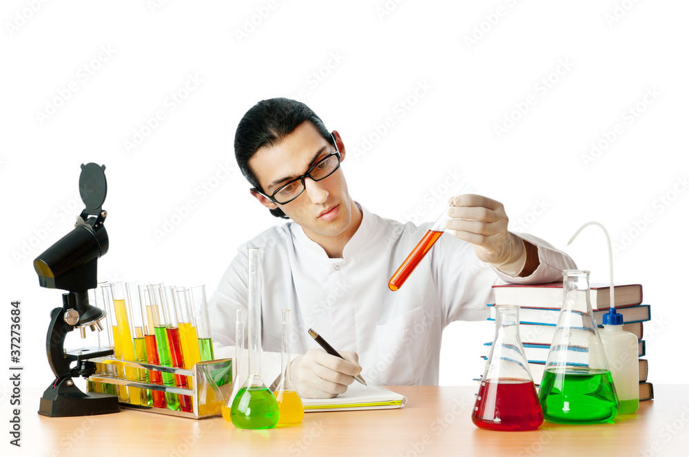 Student working in the chemical lab Student working in the chemical lab