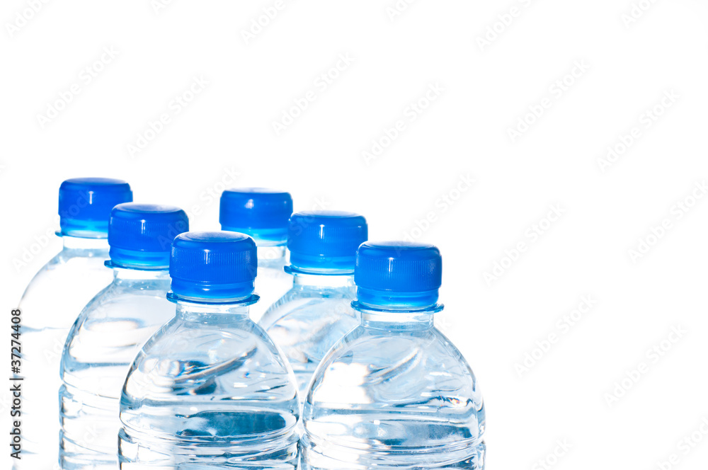 Six mineral water bottles isolated on white Six mineral water bottles isolated on white