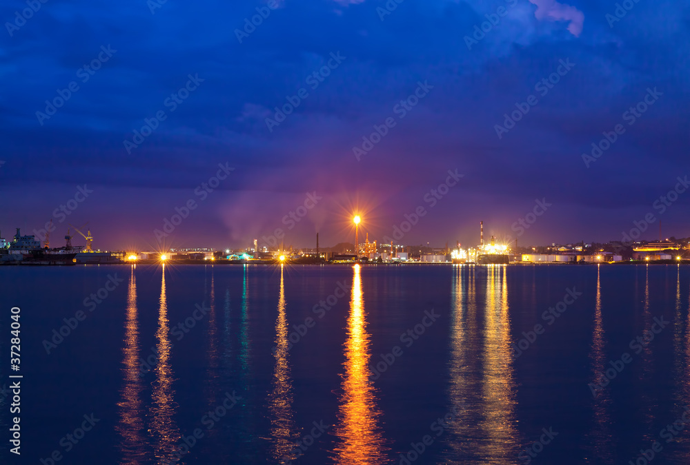 Oil refinery and shipyards at night