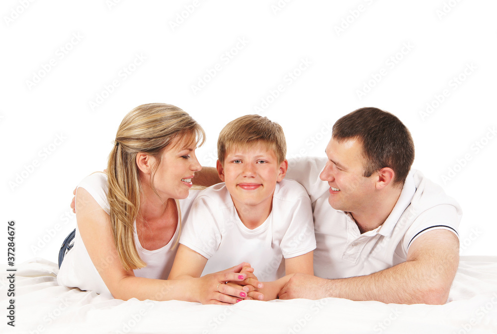 Happy family isolated over white background Happy family isolated over white background