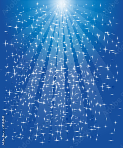 Lichtstrahlen, blau, Sterne, Schnee, Hintergrund