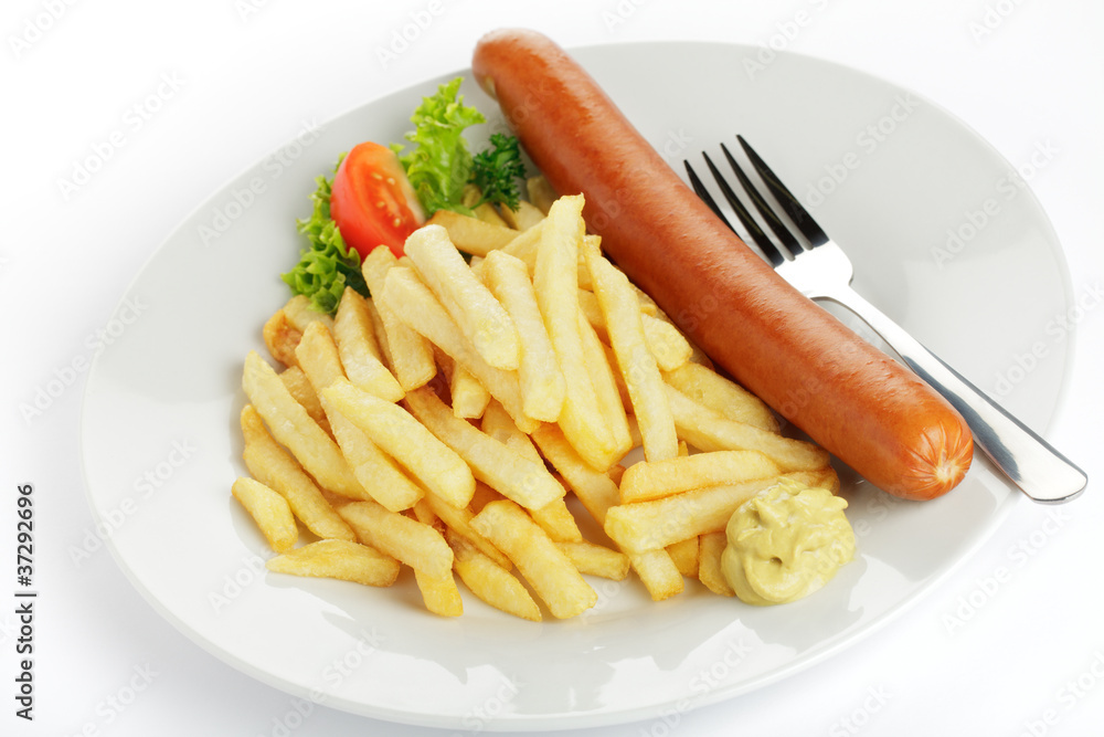 Bockwurst, Pommes frites Bockwurst, Pommes frites
