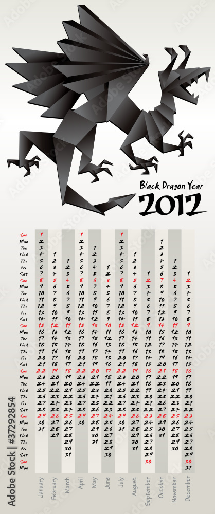 Black Dragon Year, calendar 2012, vector - obrazy, fototapety, plakaty 