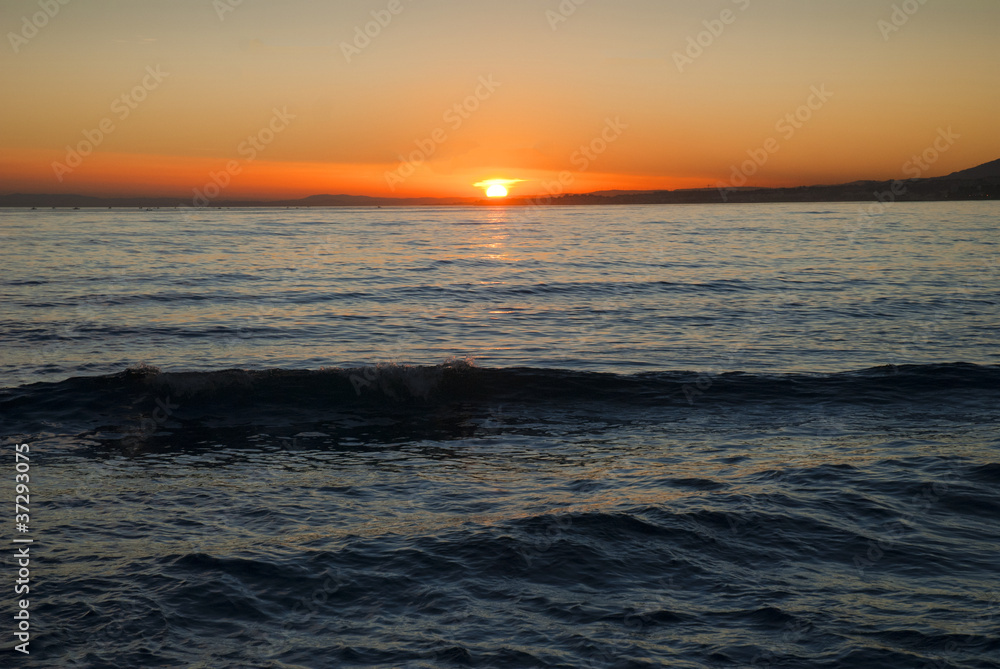 Fototapeta premium Sunset over beach at Marbella on Costa del Sol Spain