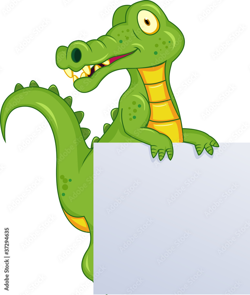 Fototapeta premium Crocodile with blank sign