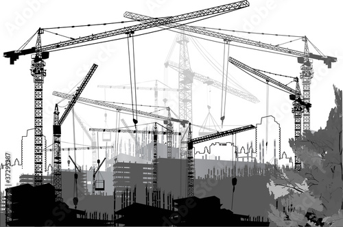 lot of cranes on building yard