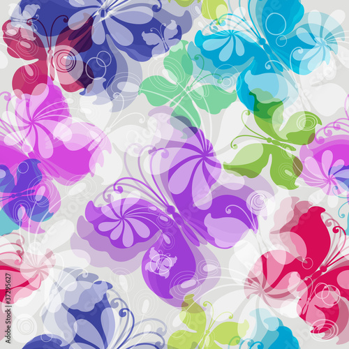 Seamless floral pattern with butterflies