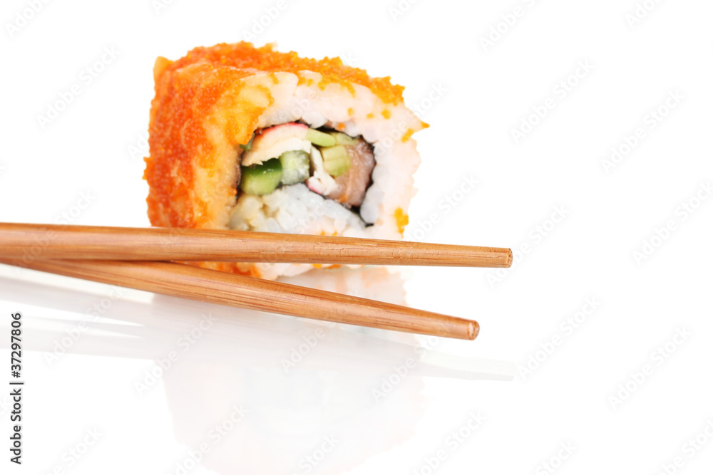 delicious sushi and chopsticks isolated on white delicious sushi and chopsticks isolated on white