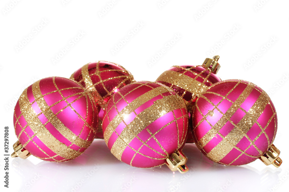 beautiful pink Christmas balls isolated on white beautiful pink Christmas balls isolated on white
