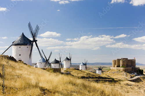 windmills with castle, Consuegra, Castile-La Mancha, Spain photo